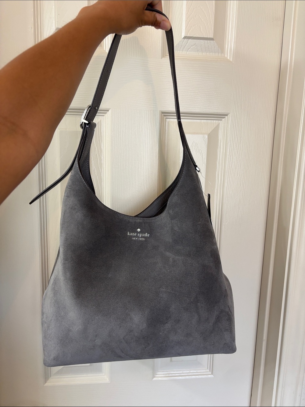 Kate Spade Large 454 Gray Suede Shoulder Bag - Picture 6 of 10